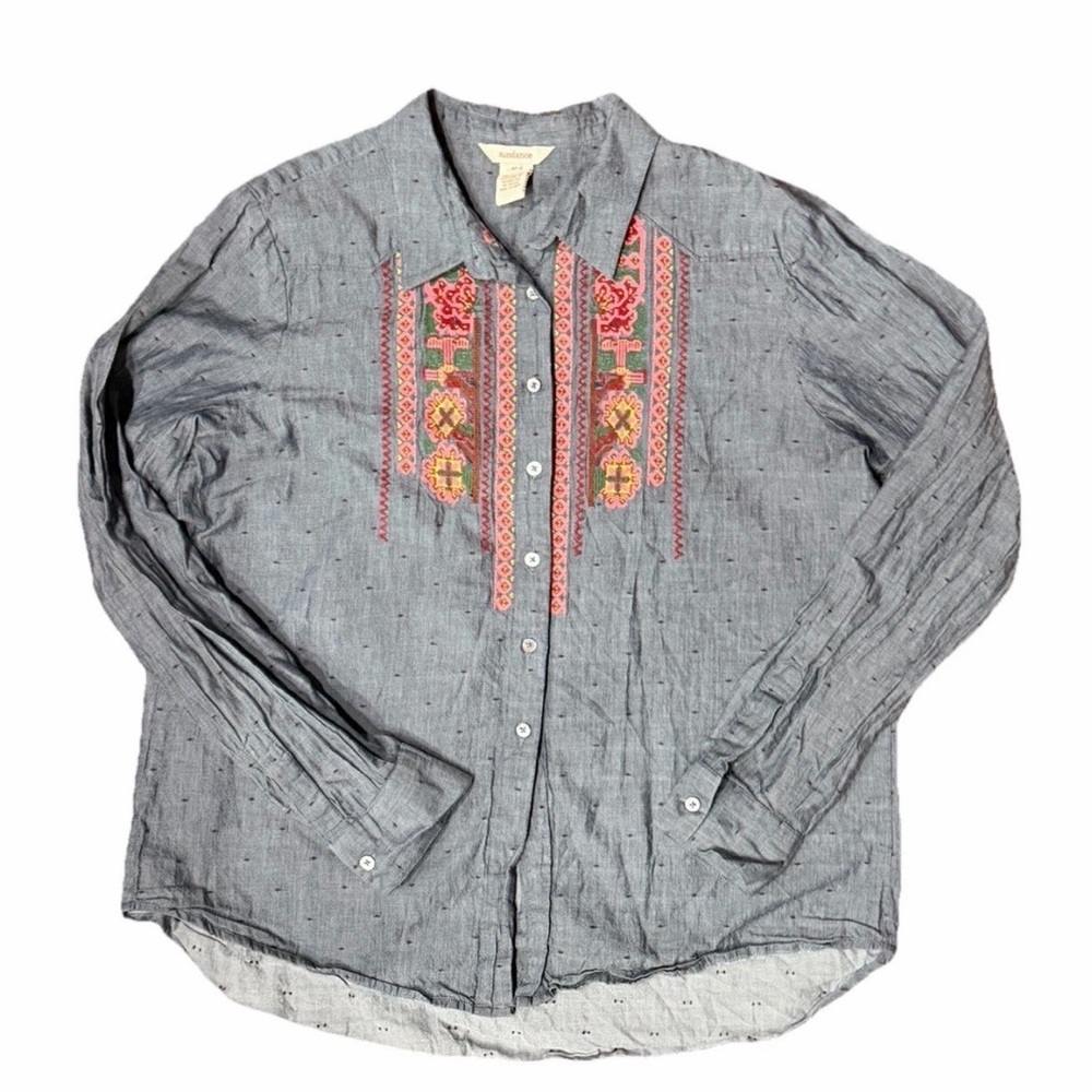 Sundance Embroidered Chambray Button Down Shirt - Women’s Size M